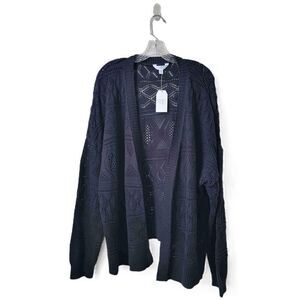 NEW Time And Tru Black Pointelle Open Front Cardigan Womens Plus Size XXXL